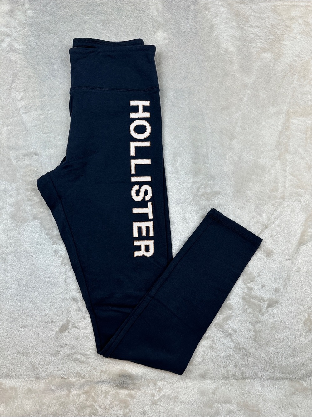 Hollister Women’s Leggings Small Navy Blue Spellout Logo Stretch Skinny Active